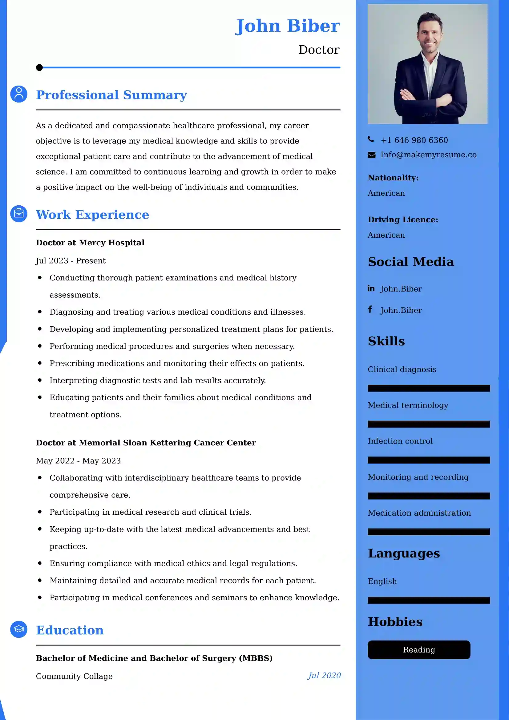 Doctor CV Examples - US Format