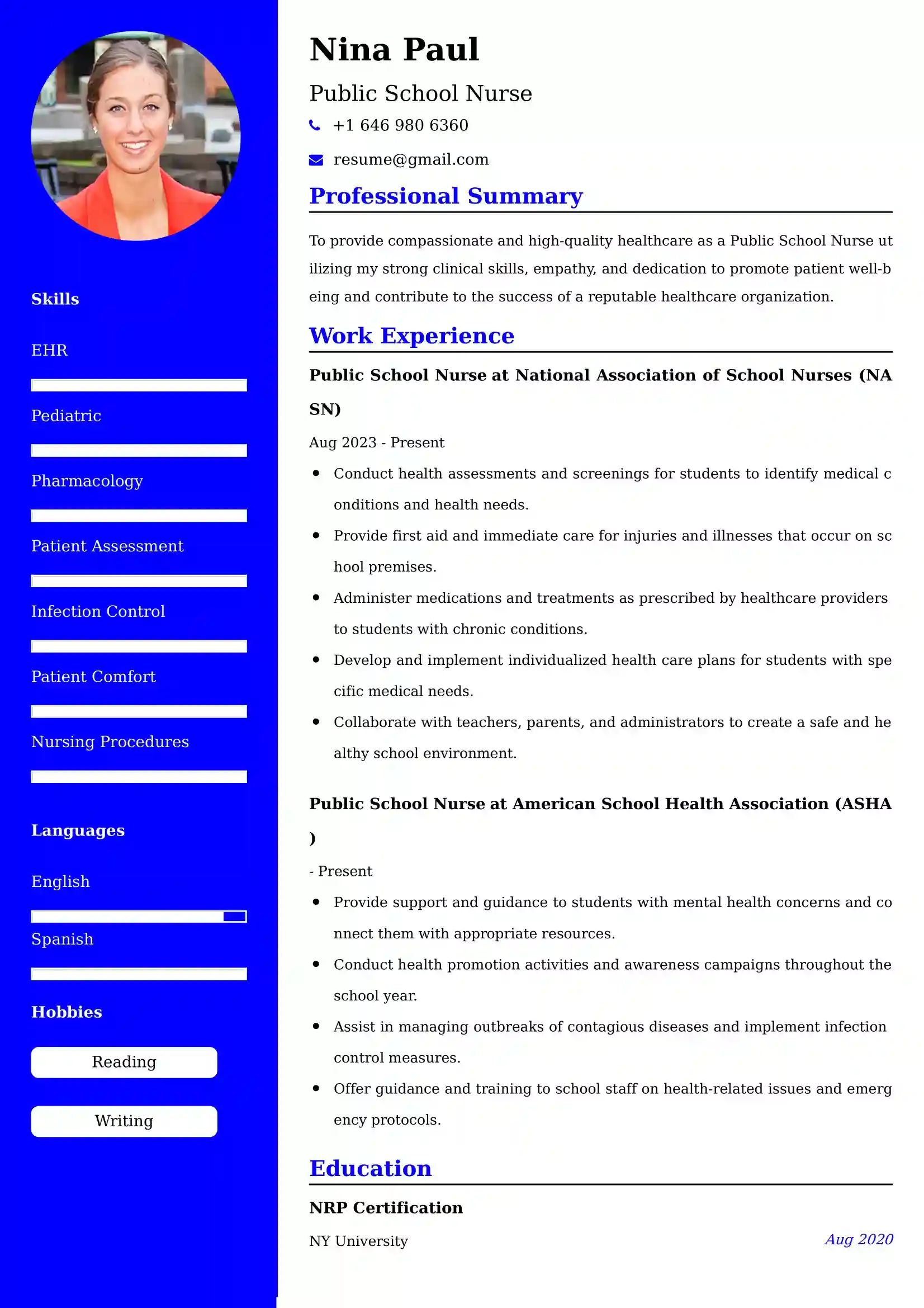Public School Nurse CV Examples - US Format