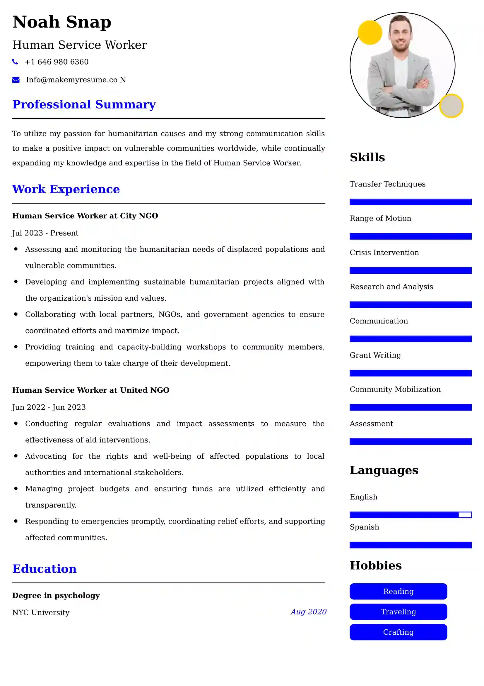 Human Service Worker CV Examples - US Format