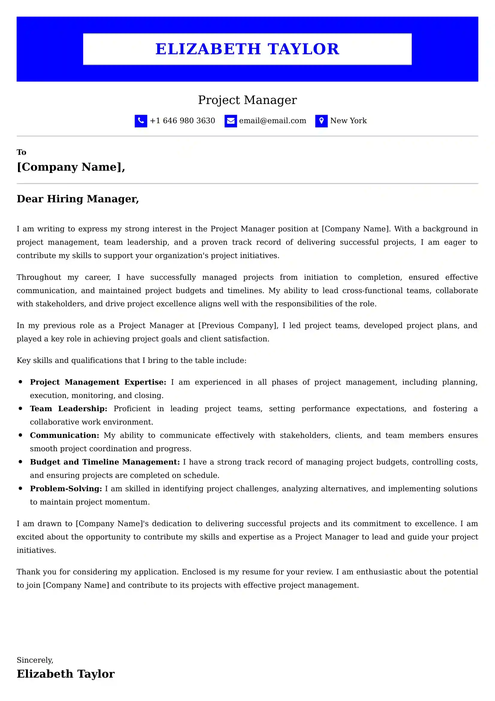 Project Manager Cover Letter Examples - US Format and Tips