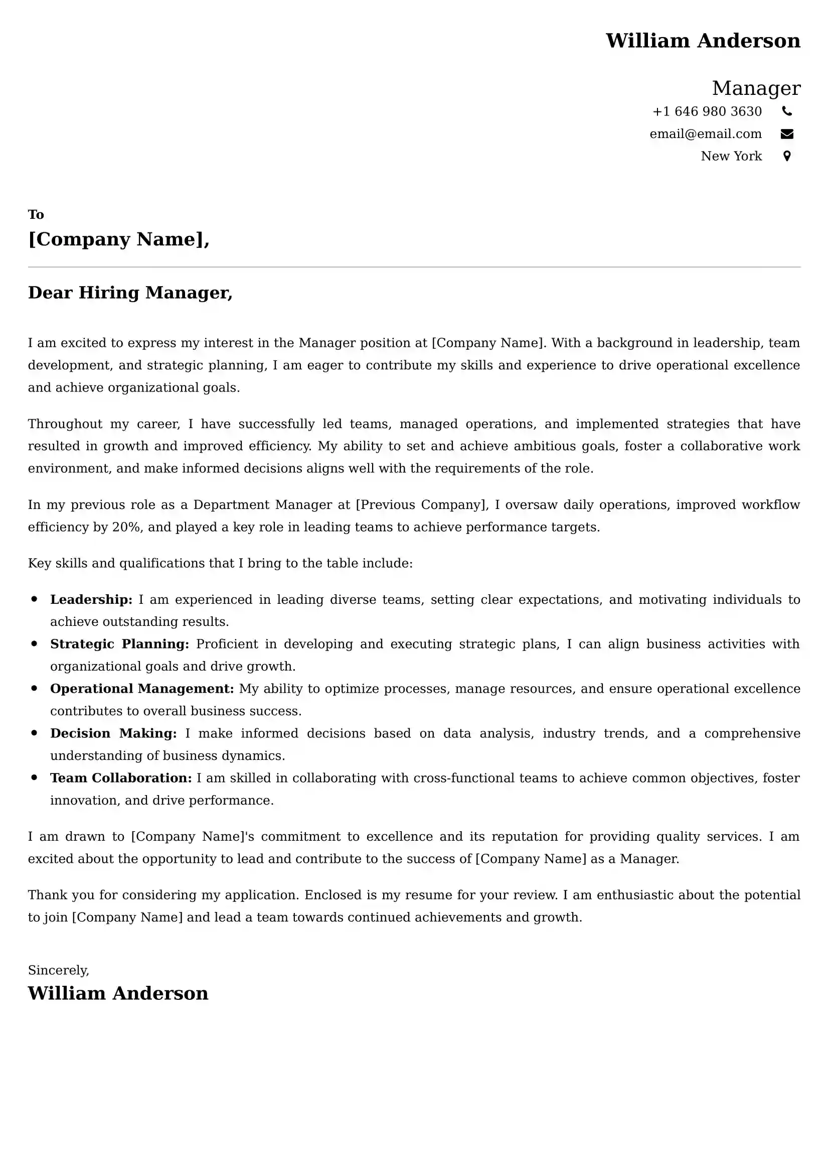 Manager Cover Letter Examples - US Format and Tips