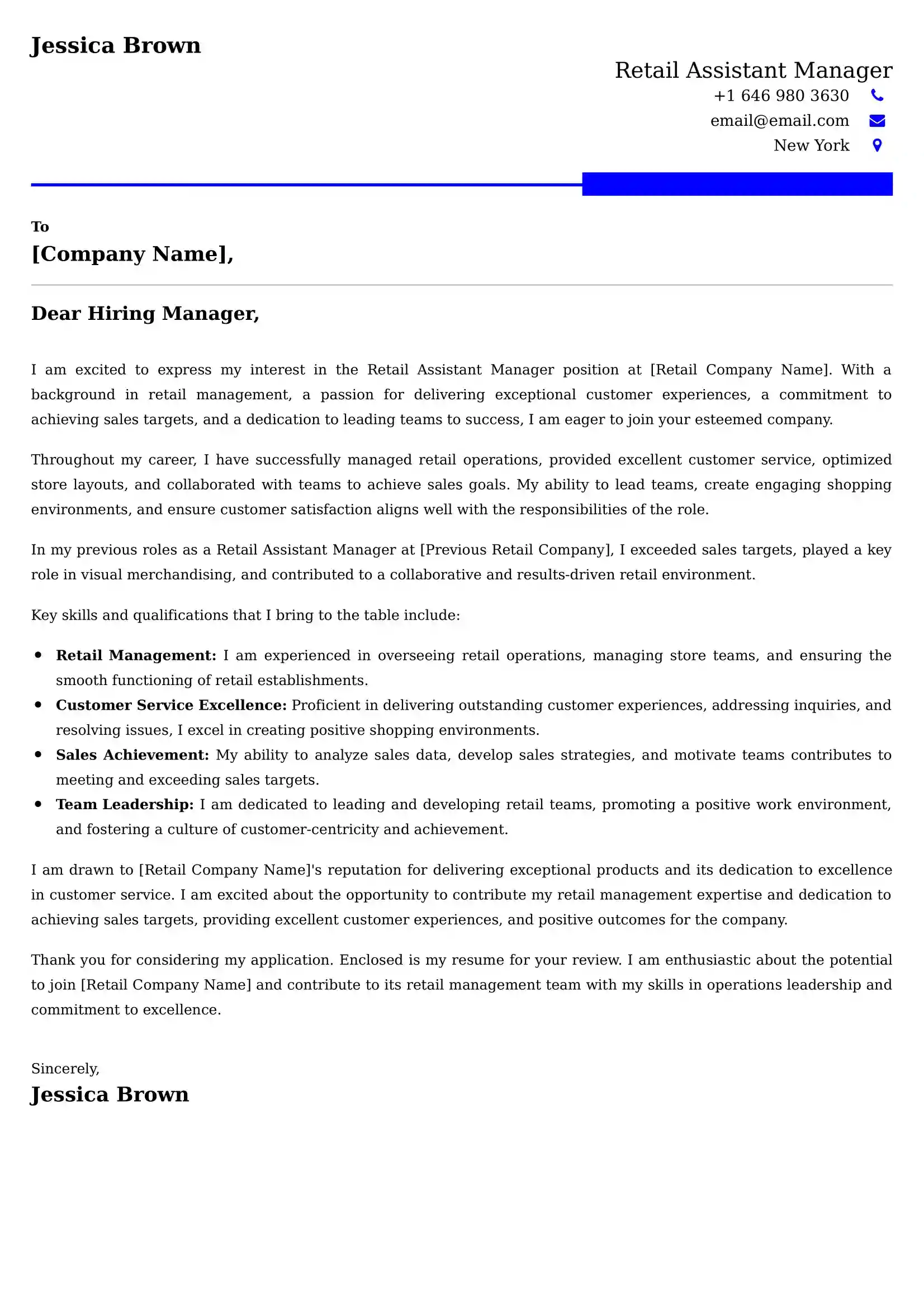 Retail Assistant Manager Cover Letter Examples - US Format and Tips