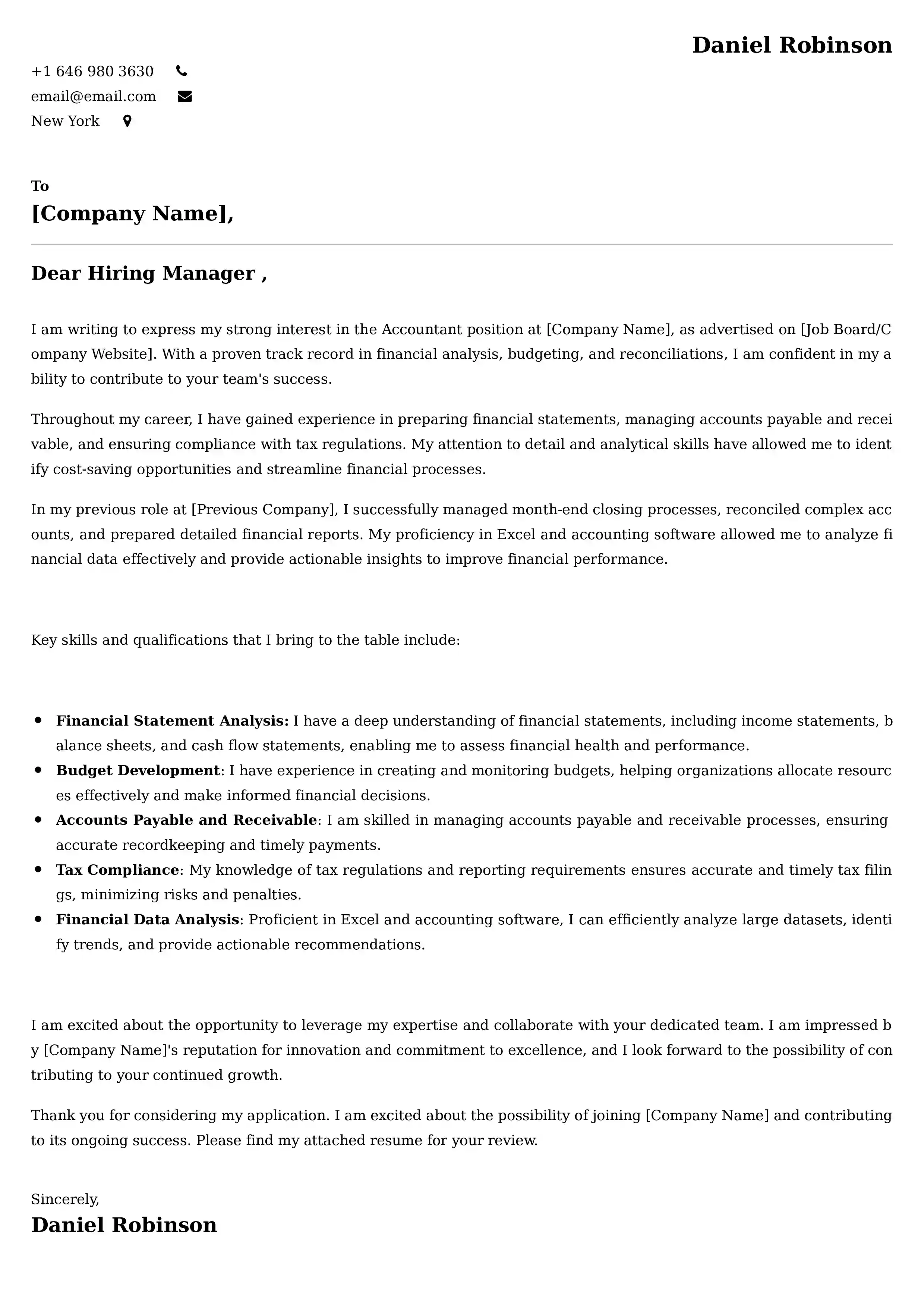 Accountant Cover Letter Examples - US Format and Tips